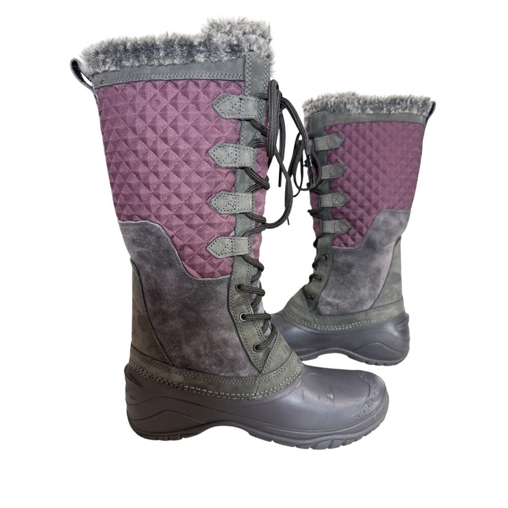 The North Face Shellista III Tall Boots Women’s Sz 7 Gray Purple Faux Fur Winter - Picture 4 of 14